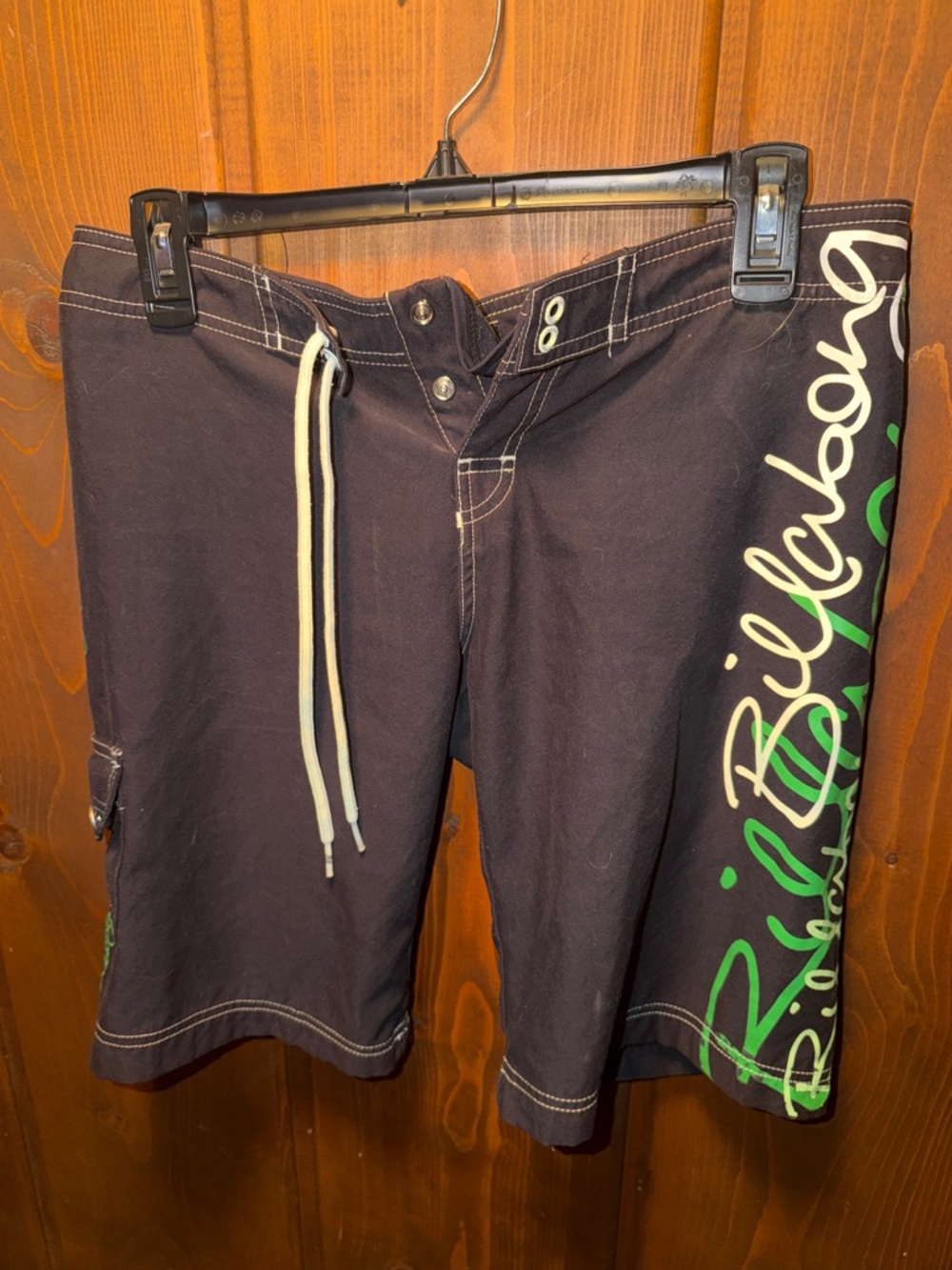 Billabong Men's Black Boardshorts with Green Script